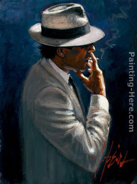 Smoking Under The Light White Suit painting - Fabian Perez Smoking Under The Light White Suit art painting